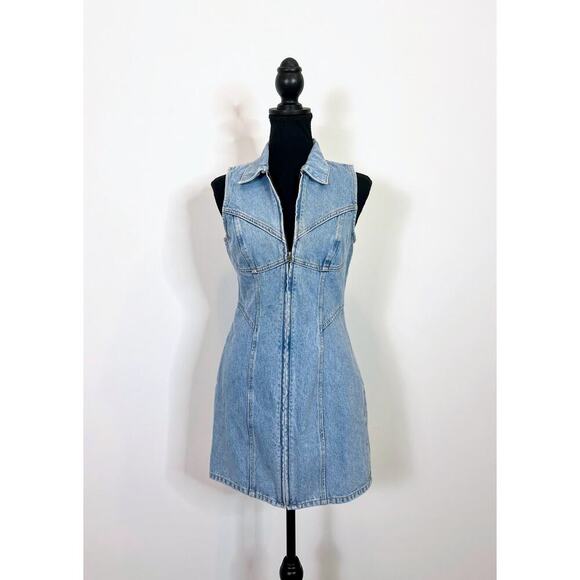 Grlfrnd Selena Denim Mini Dress in High Point Blue Size XS Sleeveless Full Zip - Picture 2 of 5
